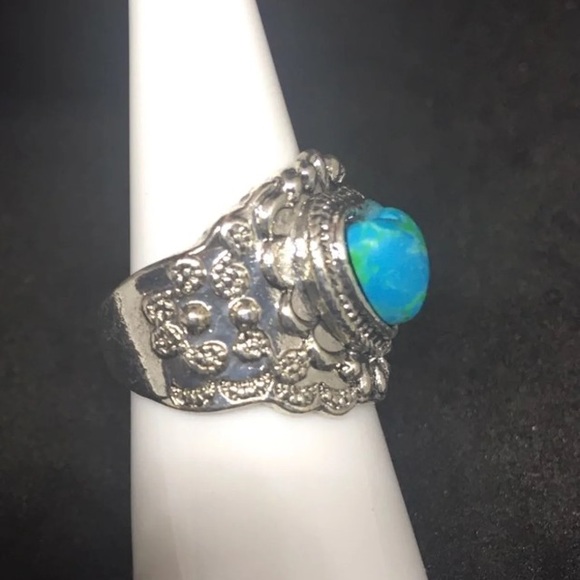 Art Deco Antique Style Turquoise 💝 Heart Ring - Picture 5 of 5